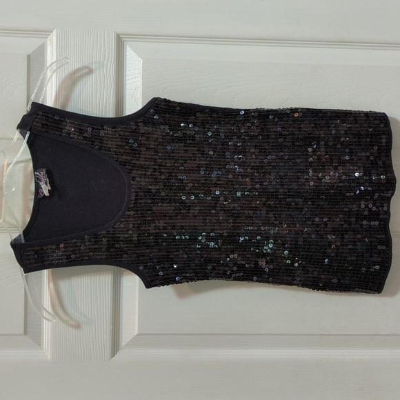 Questions by Say What? Women's Black 100% Cotton Sequined Tank Top Size Large - Picture 1 of 7